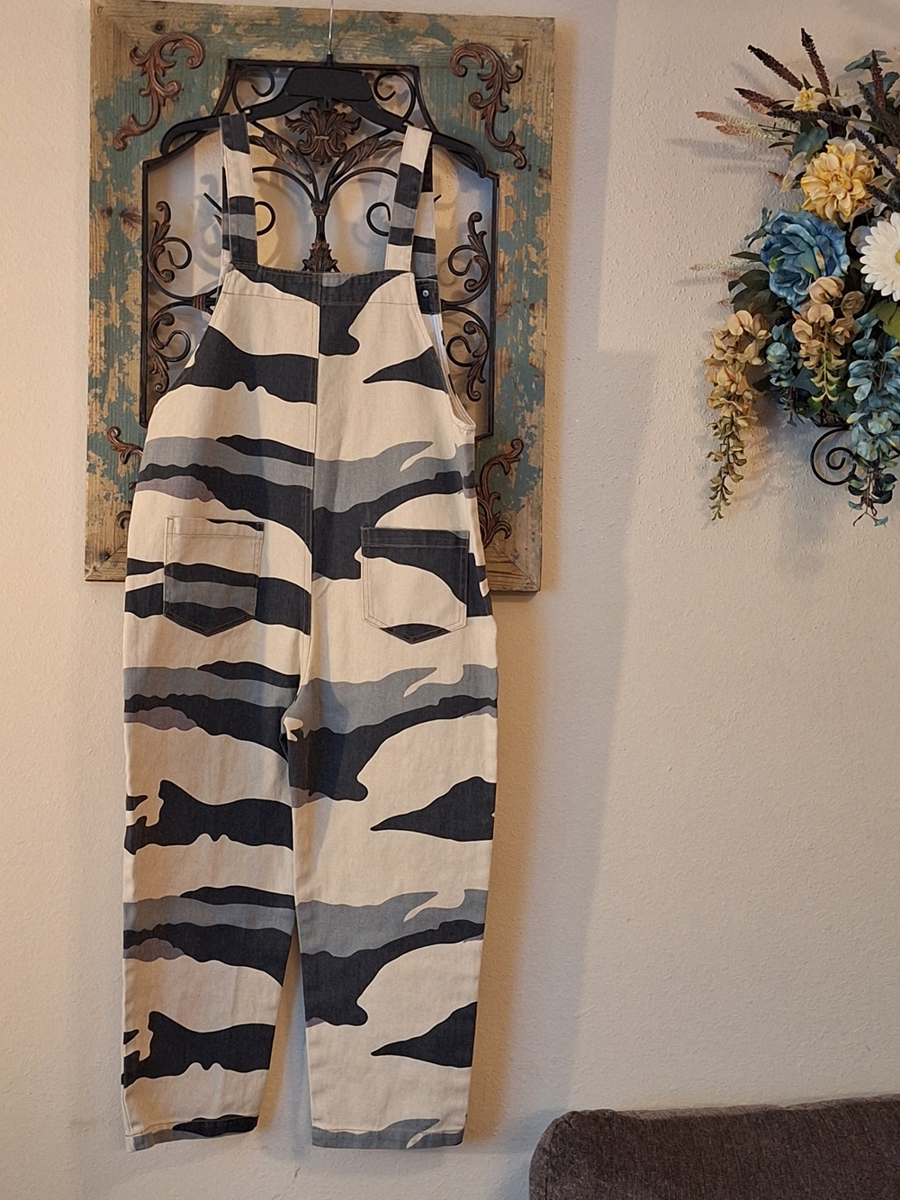 easel Beige and Black Striped Cotton Overalls. Multiple Sizes Available S,M,L - Picture 7 of 10